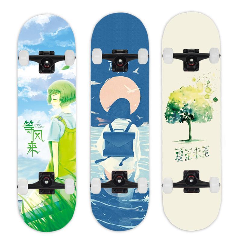 滑板成人女生青少年初学者刷街4轮女士专业韩国四轮双翘滑板女生