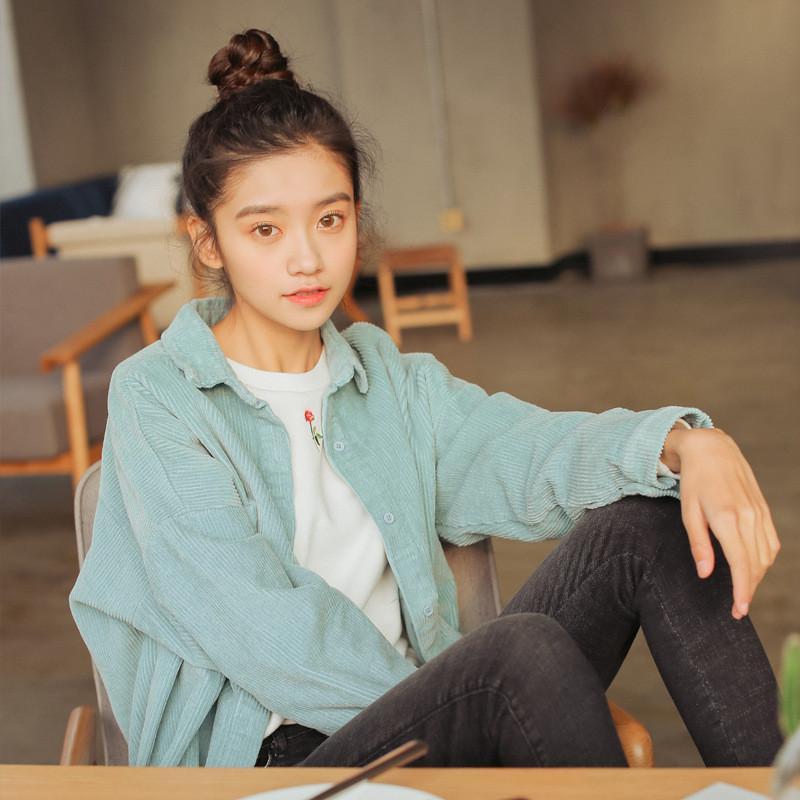 2017新款灯芯绒衬衣女长袖外套2017秋季新款韩版宽松学生bf风中长款衬衫潮