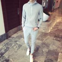 秋季新款男士休闲运动卫衣套装男士修身纯色连帽卫衣休闲裤两件套