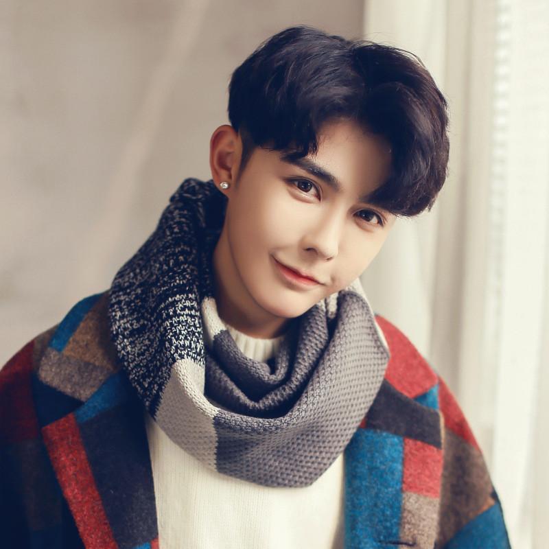 冬季韩版男士围巾学生拼色毛线保暖围脖百搭脖套308-特P20