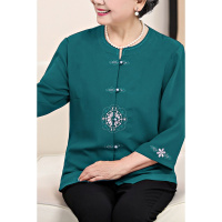 奶奶装夏装套装上衣裤子秋装妈妈装长袖雪纺衫两件套老年人女衬衫