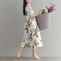 森女系棉麻连衣裙女2016夏季新款文艺范印花长裙学院风显瘦衬衫裙