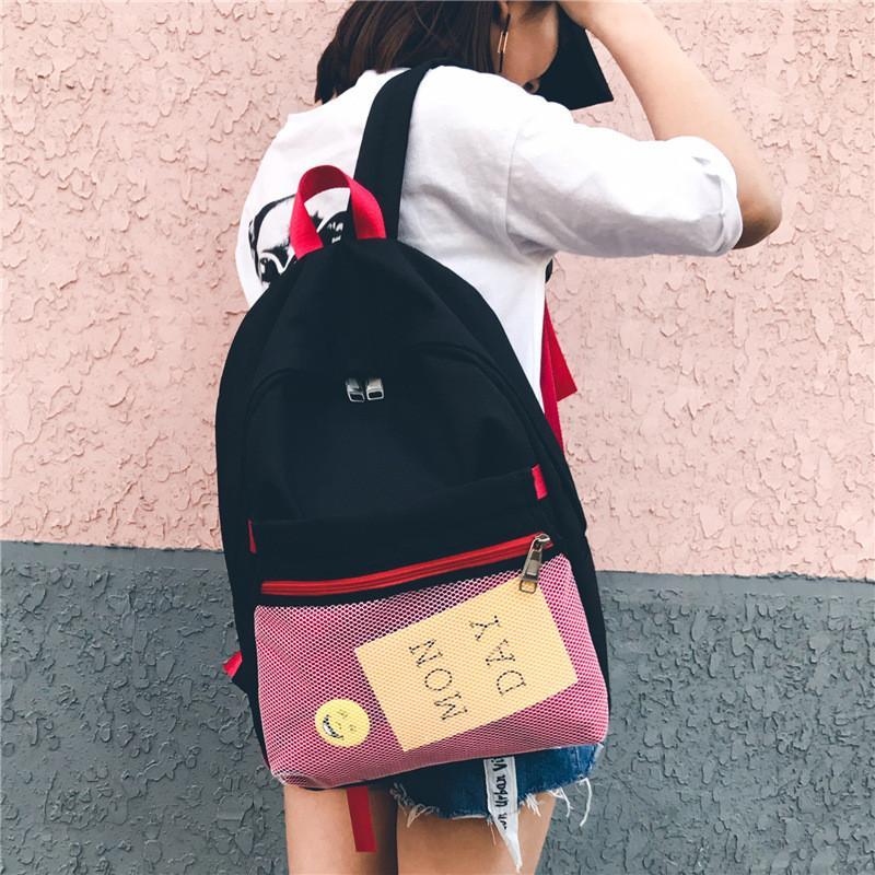 双肩背包女潮2017新款韩版百搭书包原宿ulzzang个生帆布14寸