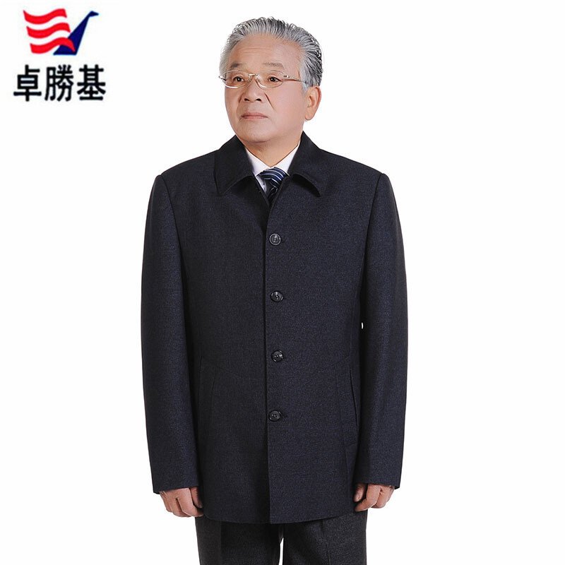 卓勝基春秋老人上衣服中老年夹克男爸爸装中老年人男装外套父亲装夹克衫黑灰色