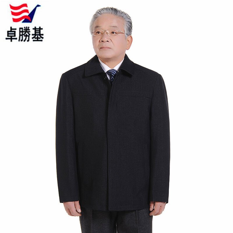 卓勝基爸爸装父亲装老人毛呢大衣中老年男装呢子外套春秋中老年人夹克衫黑灰色