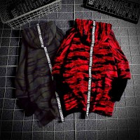 秋季迷彩修身假两件长袖外套男士大码休闲套头连帽卫衣韩版潮男装