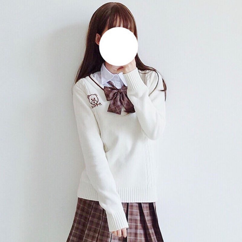 秋装女装韩版日系少女毛衣英伦风JK制服刺绣V领长袖毛衣针织衫潮