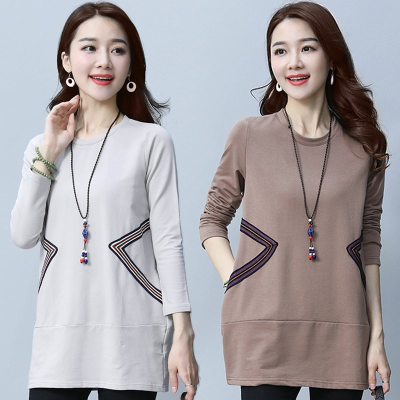 大码女装2017秋装新款韩版宽松显瘦打底衫中长款长袖女T恤上衣潮