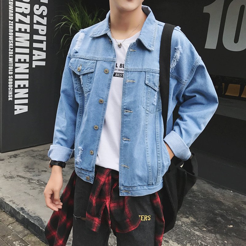 牛仔外套男2017春季新款港仔文艺青年日系休闲破洞夹克宽松上衣潮