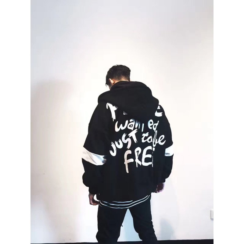 国潮 2017新款印花秋冬连帽卫衣男潮拼接外套 港风模特 WY13 p35