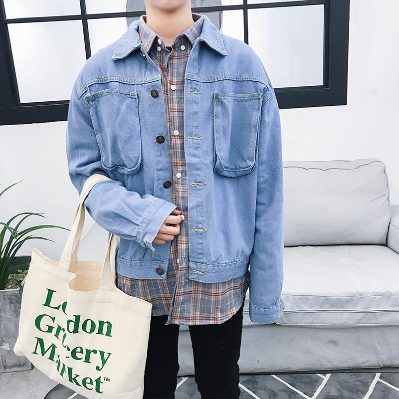 秋装2017新款日系潮男港仔上衣宽松水洗夹克衫青年学生牛仔衣外套