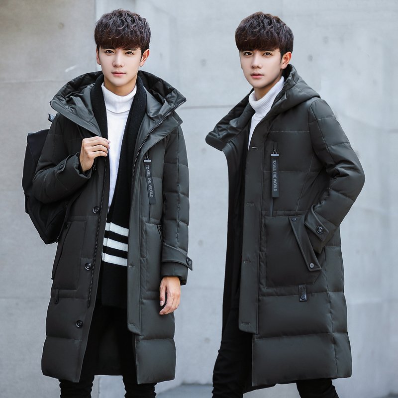男士加厚中长款青年羽绒服时尚韩版青年学生冬季上衣白鸭绒潮外套