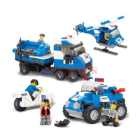 小鲁班积木拼插运输车 城市特警积木飞机吉普车 儿童益智玩具-