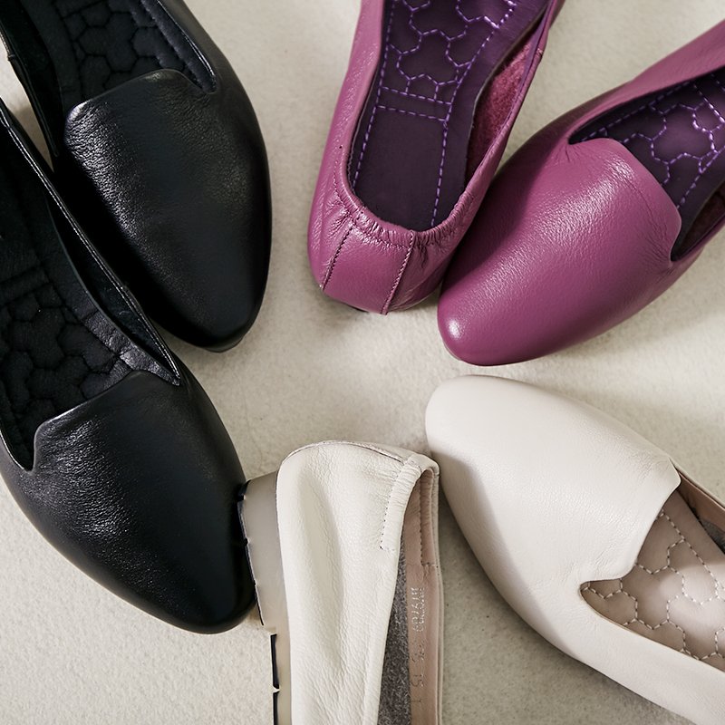 韩版女士浅口单鞋真皮软底平跟平底鞋复古款小尖头女鞋时尚妈妈鞋