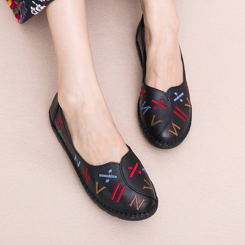 秋季妈妈鞋浅口休闲单鞋真皮软底豆豆鞋平底孕妇中老年人皮鞋女鞋