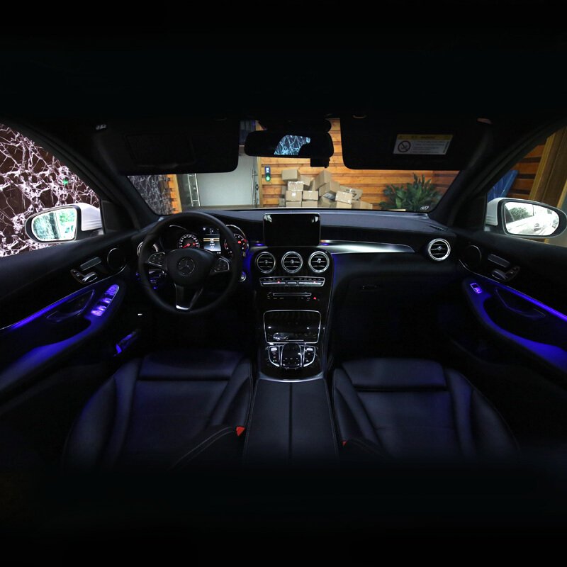 适用于奔驰新C级GLC中控氛围灯七彩十二色C200LC260L车门气氛灯改