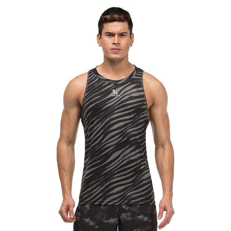 男运动背心紧身跑步弹力健身速干衣篮球打底衫吸汗排汗训练背心MSLT6029印花灰S