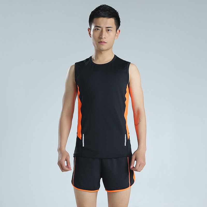 运动套装2017男马拉松田径服紧身背心健身衣短裤运动服跑步足球篮球服透气训练服