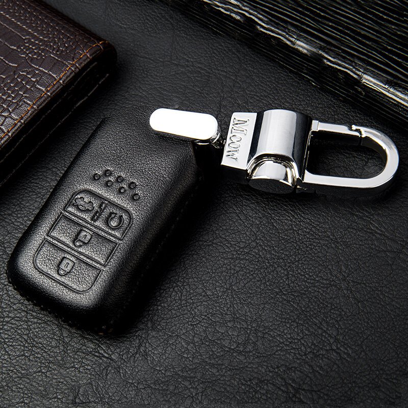 本田URV真皮2017款专用改装智能遥控男女车钥匙套扣壳★4键专用冠道/URV钥匙包【牛皮黑4键