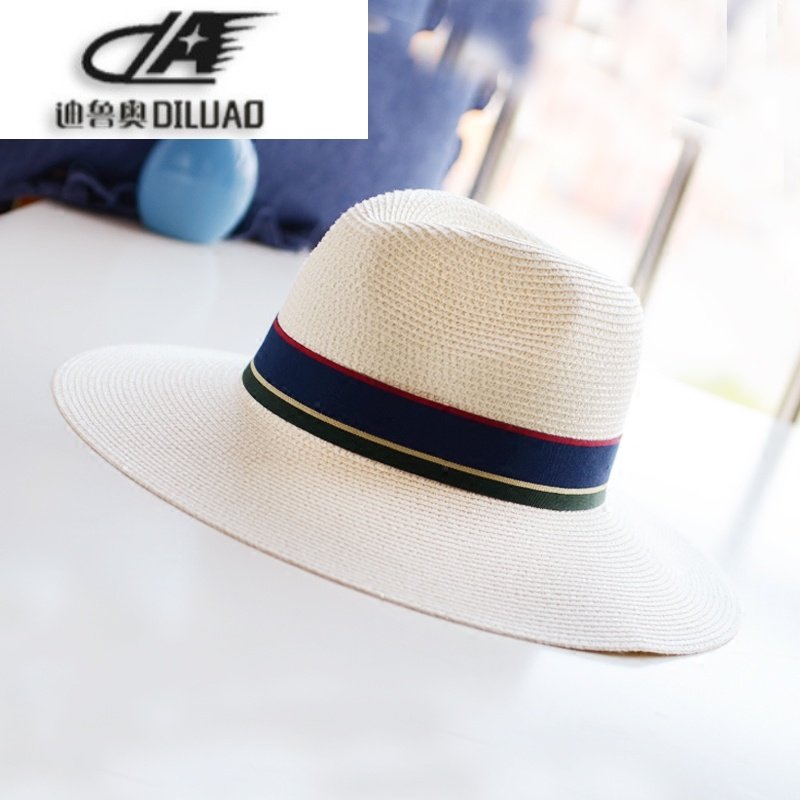 帽子女百搭夏防晒大檐草帽遮阳度假海边沙滩女帽简约气质爵士礼帽