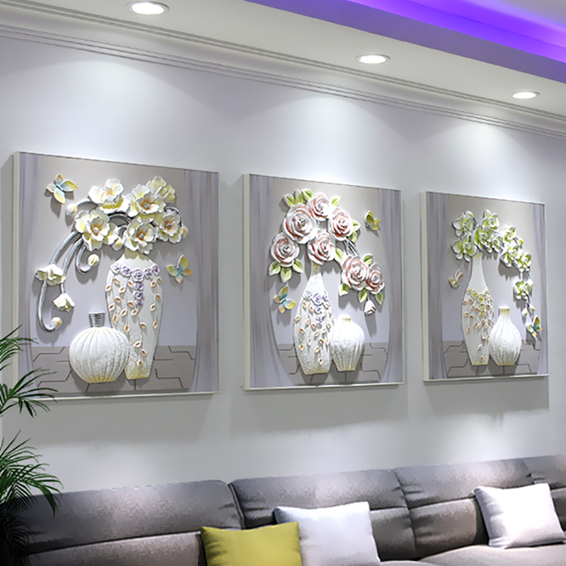 舒厅创意家居 3D立体浮雕画沙发背景墙装饰画客厅无框三联画简约餐厅壁画 A款60*60cm三件套