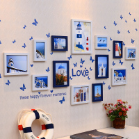 舒厅创意家居 实木相框照片墙客厅装饰画 挂画 壁画 沙发背景 现代简约组合墙画 白蓝-地中海13Q