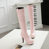 CAETIENT2017秋冬超高跟粗跟防水台短靴子女韩版皮带扣拉链串珠马丁靴单靴裸靴