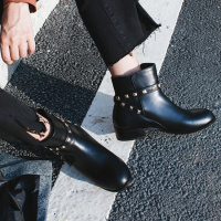 CAETIENT2017秋冬新款沙漠靴马丁靴女英伦风高帮磨砂短靴复古真皮工装靴潮