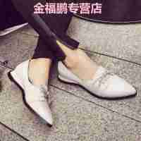 品牌女鞋英伦松糕鞋早春尖头单鞋女坡跟中跟系带中口休闲皮鞋女潮绑带百搭小白鞋