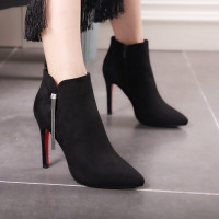 CAETIENT2017春季新款手工尖头高跟短靴女性感细跟靴子流苏侧拉链马丁靴新款女鞋及裸靴