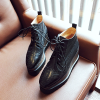 CAETIENT韩国牛皮方头女靴复古打蜡短靴学生松糕底皮靴低筒百搭真皮女裸靴