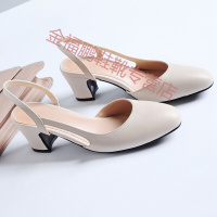 品牌女鞋新款女士牛皮百搭玛丽珍鞋高跟凉鞋粗跟后空欧美简约潮流时尚女鞋