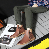 CAETIENT短靴女靴2017秋冬季新款粗跟靴子切尔西女靴短筒高跟马丁靴及踝靴潮流骑士女靴