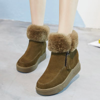 CAETIENT秋冬韩版短靴女牛皮磨砂复古马丁靴加绒短筒靴子内增高防滑雪地靴