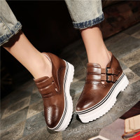 CAETIENT2017春秋季新款韩版百搭布洛克雕花内增高皮鞋防水台厚底单鞋松糕跟女鞋子潮