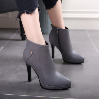 CAETIENT欧美春季简约时尚短靴女加绒防水台高跟女靴子细跟马丁靴工作鞋