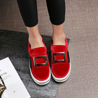 CAETIENT新款时尚平底金属方扣绒面厚底深口休闲百搭女单鞋学院风乐福鞋女厚底增高鞋百搭板鞋