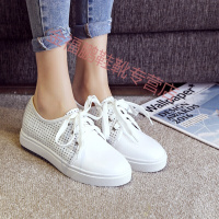 CAETIENT2017夏新款休闲运动鞋子系带小白鞋韩版透气平底圆头厚底女单鞋潮流女鞋白色