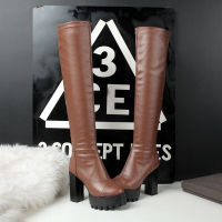 CAETIENT秋冬季新款骑士靴长靴欧美超高跟防水台粗跟圆头英伦街头复古骑士女靴