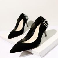 CAETIENT高跟鞋细跟尖头鞋2016新款秋季浅口高跟单鞋女时尚黑色工作鞋女鞋