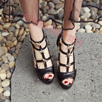 CAETIENT新款欧美女鞋铆钉高跟鞋女尖头细跟凉鞋露趾高跟鞋防水台女鞋罗马风格凉鞋高跟