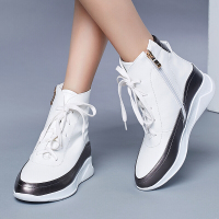 CAETIENT女秋冬2017新款系带马丁靴英伦短靴内增高侧拉链休闲运动女靴圆头中跟加绒裸靴潮