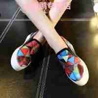 品牌女鞋2017春季新款深口尖头单鞋低跟内增高厚底乐福鞋韩版压花鞋圆头单鞋拼色圆头低帮鞋