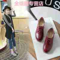 品牌女鞋春季单鞋女2017新款百搭韩版时尚英伦复古学院风平底小皮鞋系带百搭小白鞋女单鞋