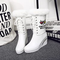 CAETIENT雪地靴女中筒加厚保暖内增高防水棉鞋冬季韩版圆头平底毛毛女靴马丁靴