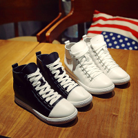 CAETIENT2017春秋新款高帮帆布鞋女韩版潮学生小白鞋圆头系带平底休闲板鞋