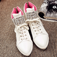 CAETIENTCAETIENT欧美2017秋冬新款牛皮尖头厚底女短靴系带马丁靴平底高帮女