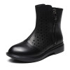 CAETIENT2017春季新款韩版牛皮女靴镂空凉靴双拉链洞洞短靴黑色大码女靴子黑色