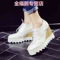 品牌女鞋秋冬鞋新款韩版时尚厚底松糕鞋女防水台高跟坡跟单鞋方头系带女鞋