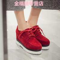 品牌女鞋2017秋冬季内增高女鞋坡跟磨砂系带单鞋女防水台松糕鞋厚底休闲鞋潮